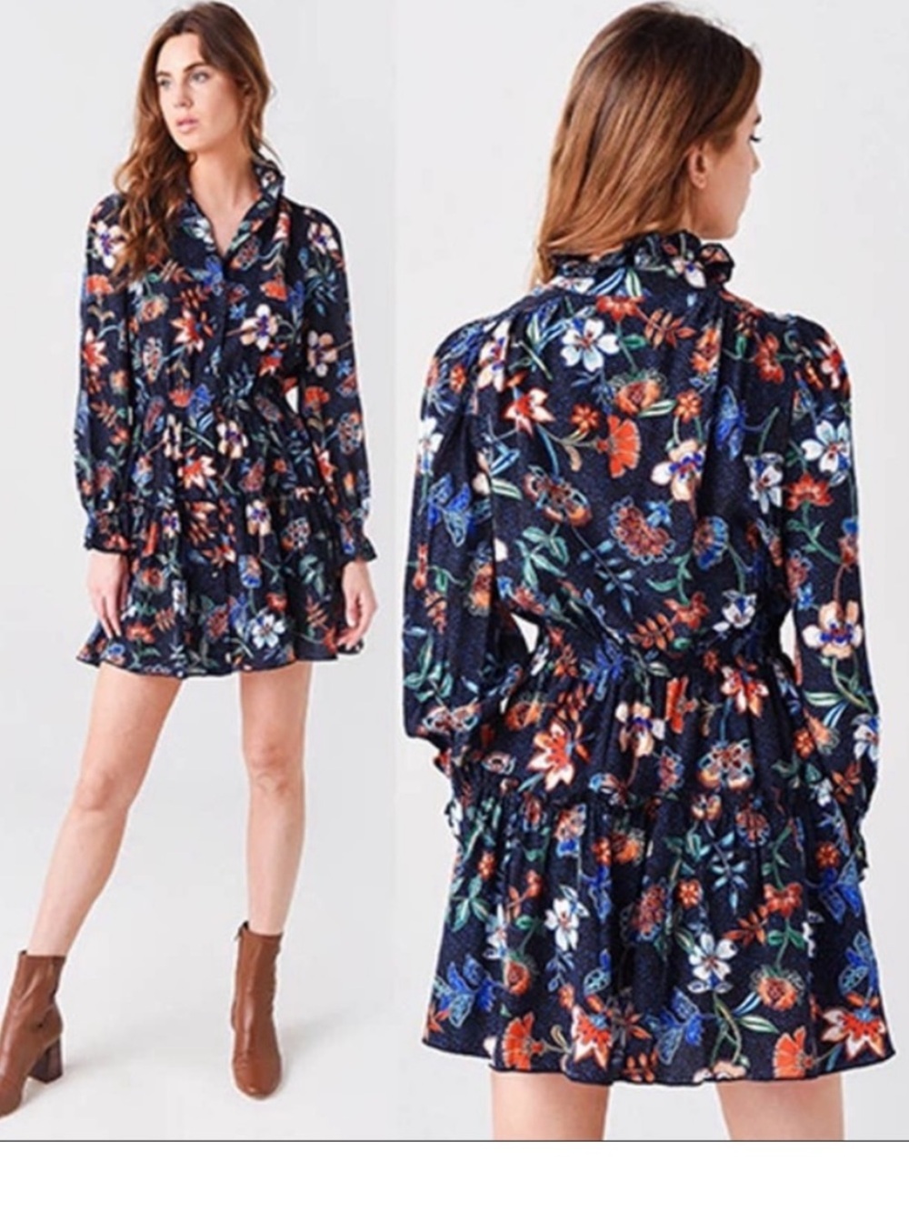 NWOT Hunter Bell, Joplin Novelty Floral Elastic Waist Mini Dress, Navy, Small